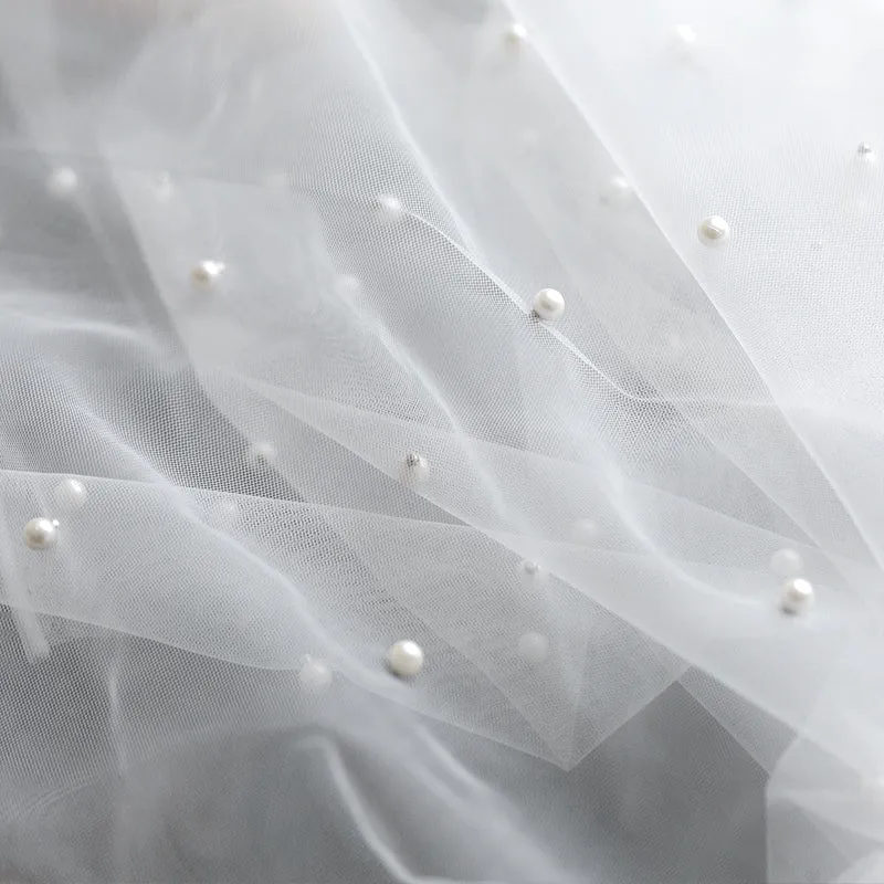 155cm Width Wedding Bridal Beaded Tulle Lace Fabric by the Yard