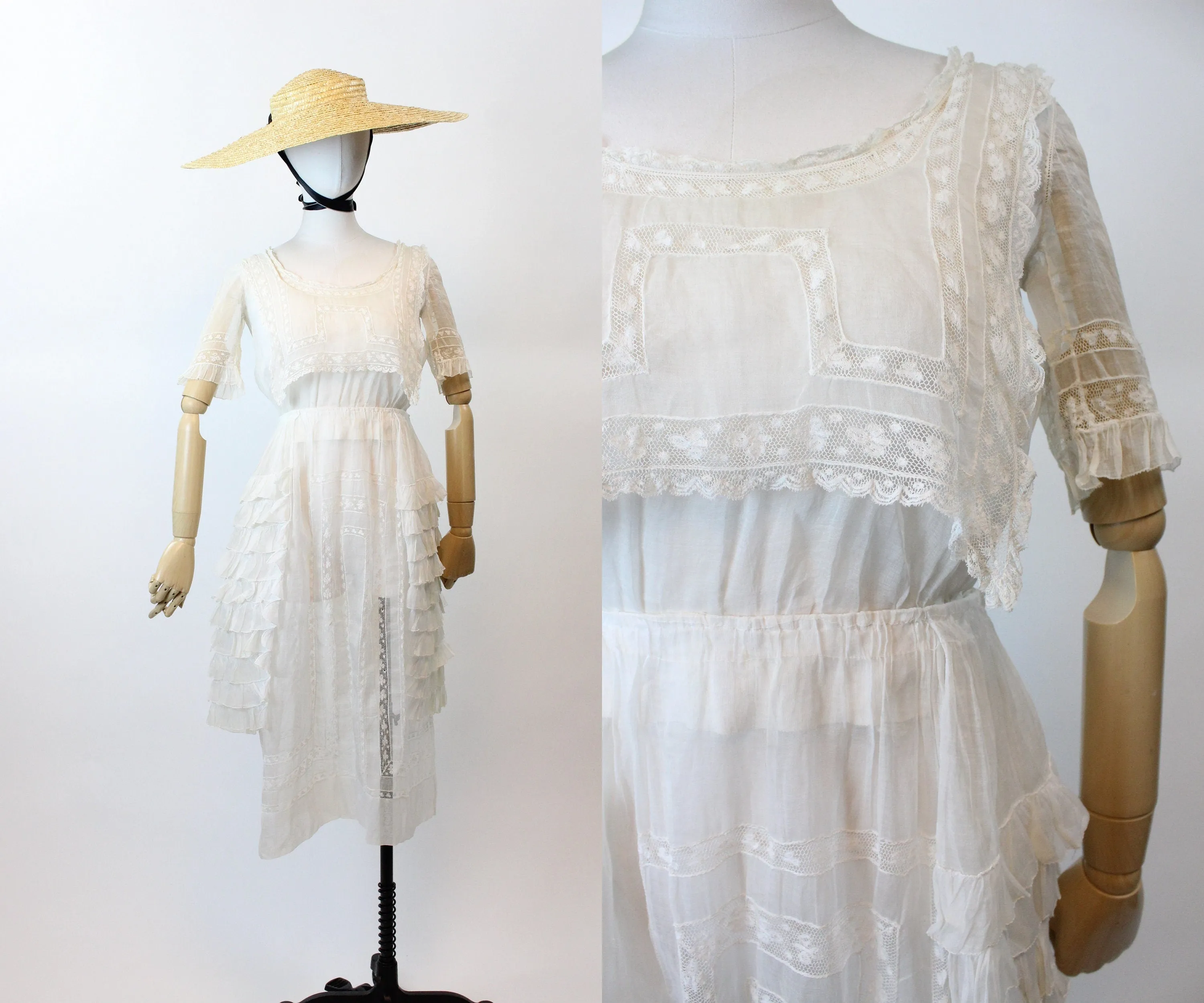 1910s EDWARDIAN COTTON lace dress small | new spring summer