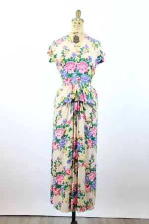 1940s ROSE PRINT rayon gown dress xs | new spring summer