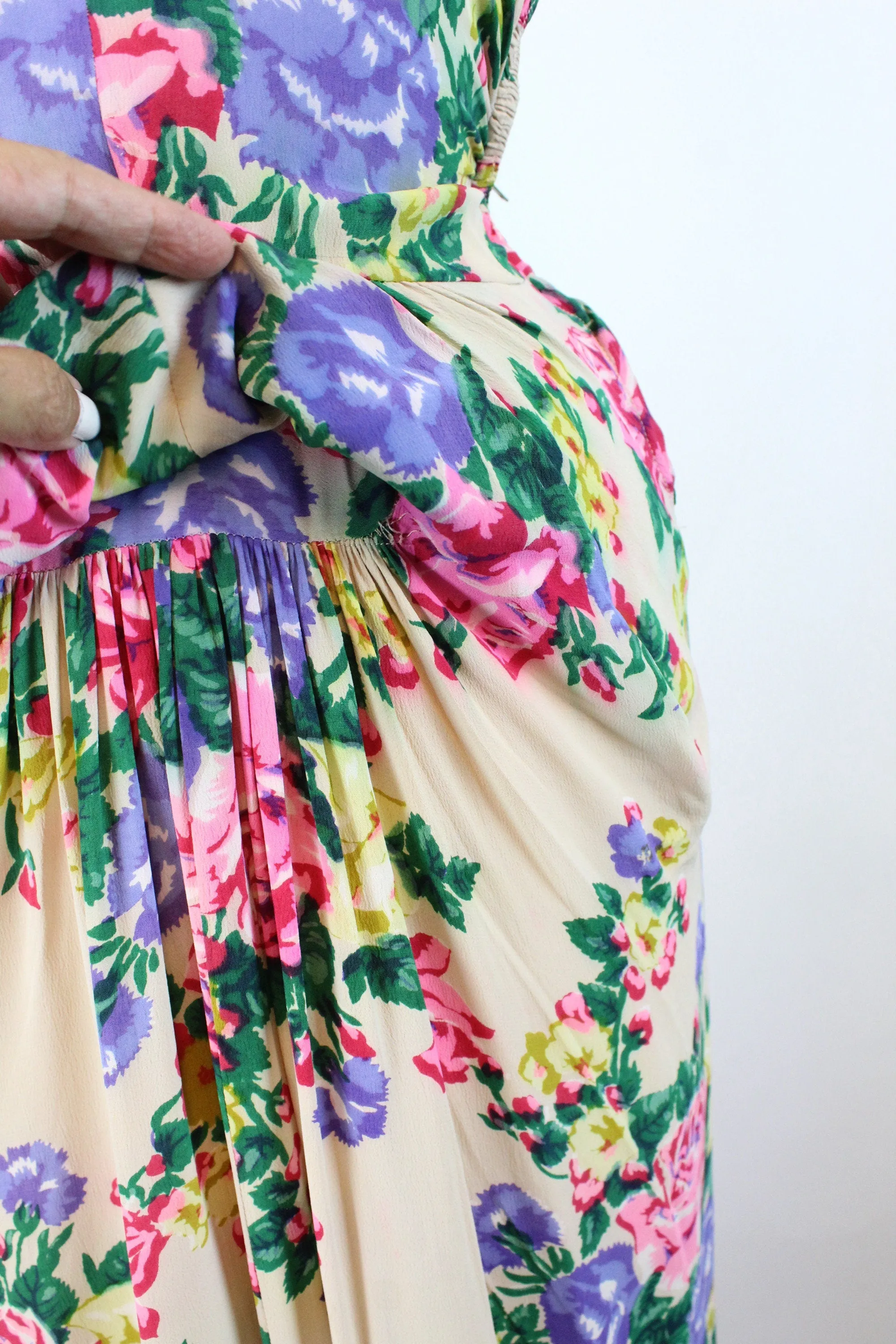 1940s ROSE PRINT rayon gown dress xs | new spring summer