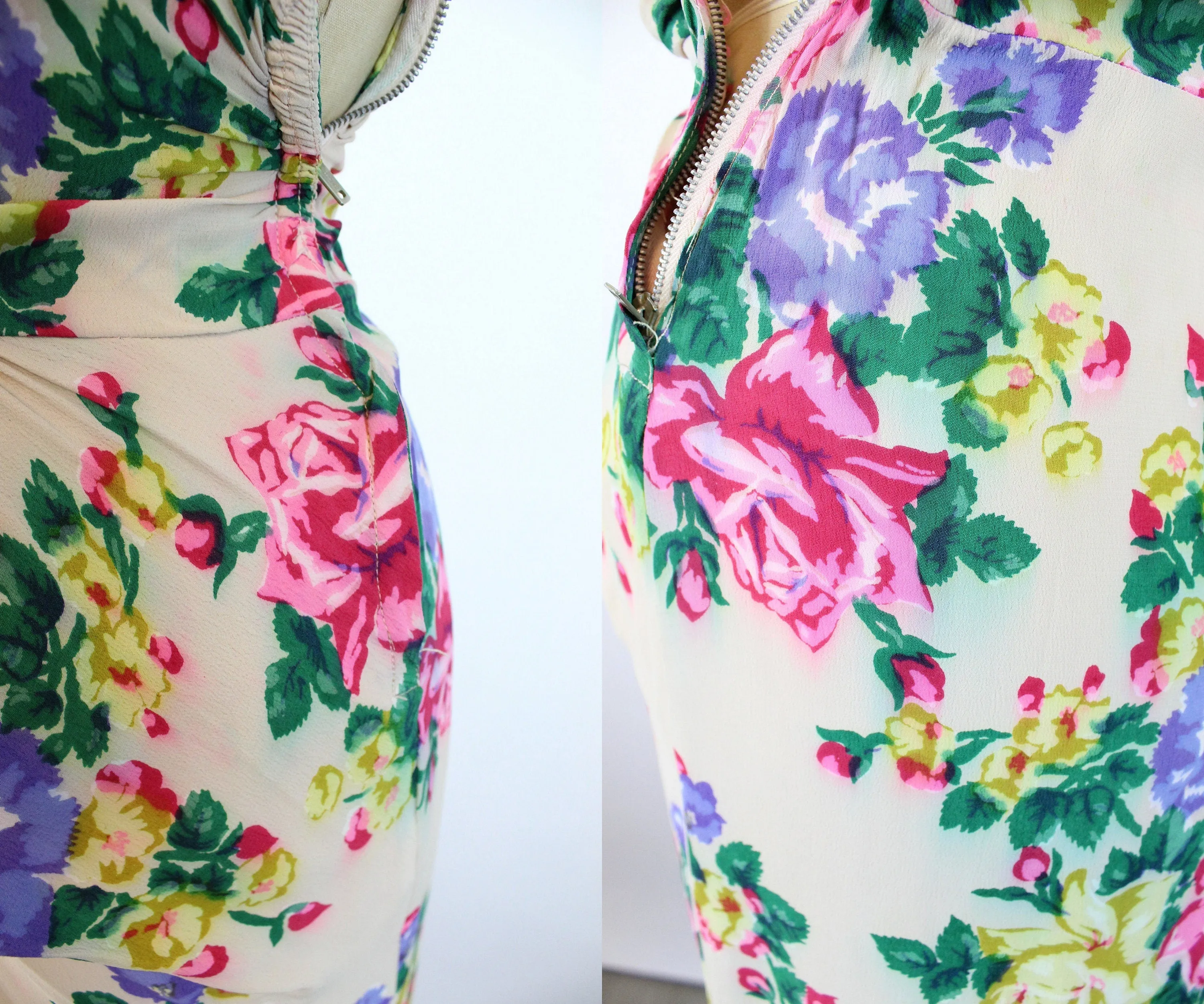 1940s ROSE PRINT rayon gown dress xs | new spring summer