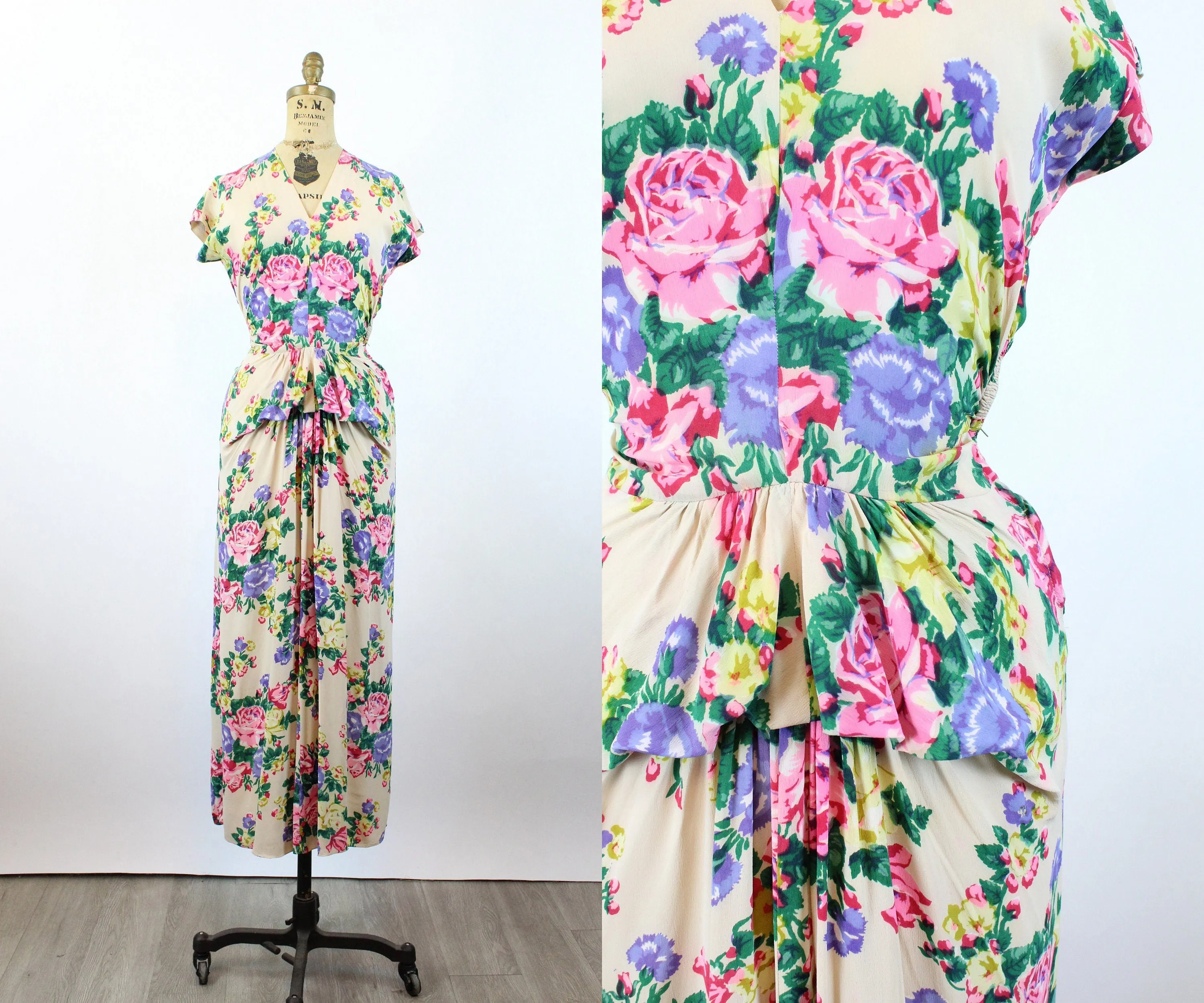 1940s ROSE PRINT rayon gown dress xs | new spring summer