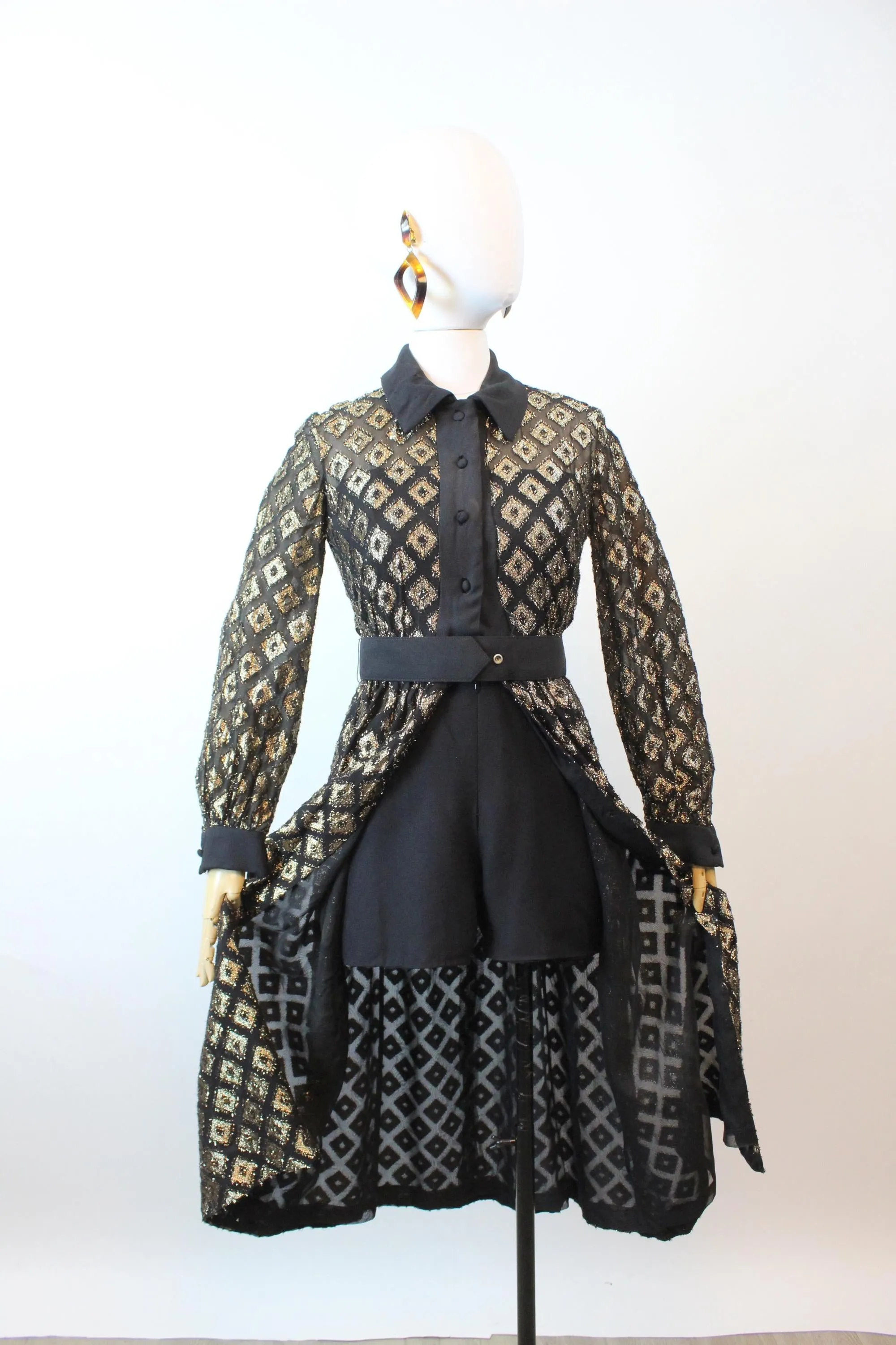 1960s gold metallic ROMPER and OVER SKIRT xxs | new fall winter