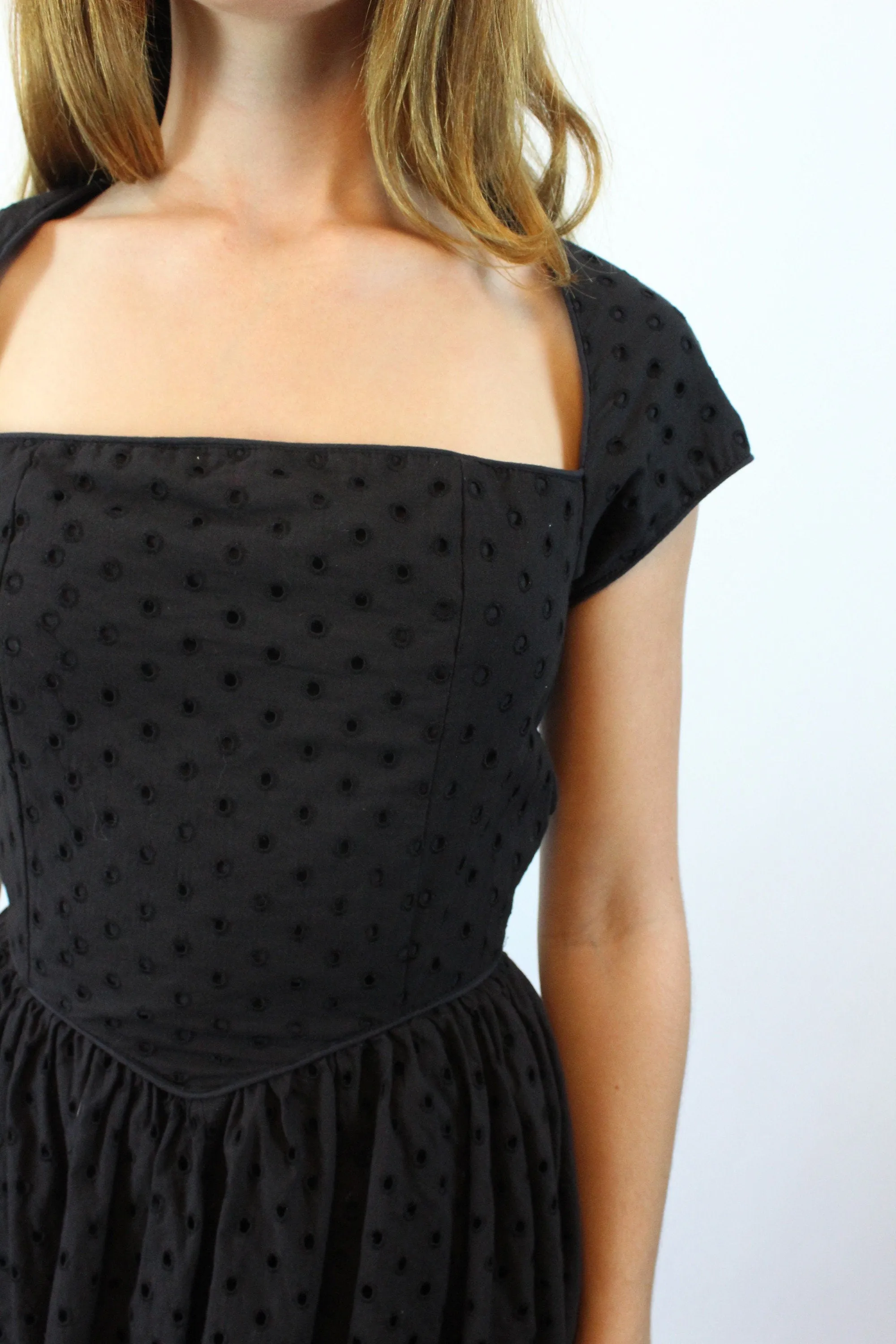 1980s PUNK Betsey Johnson EYELET PEPLUM dress xs | new spring summer