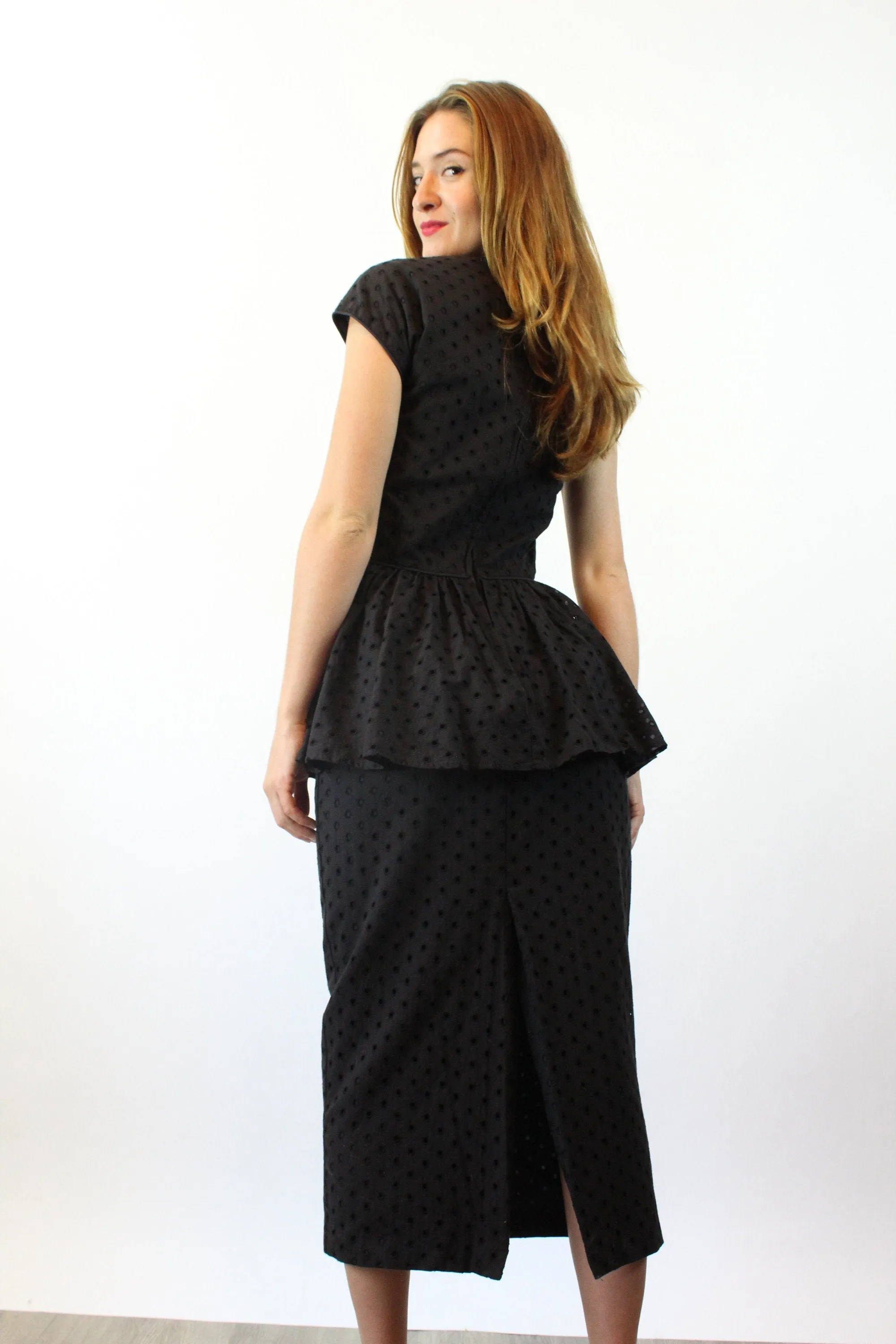 1980s PUNK Betsey Johnson EYELET PEPLUM dress xs | new spring summer