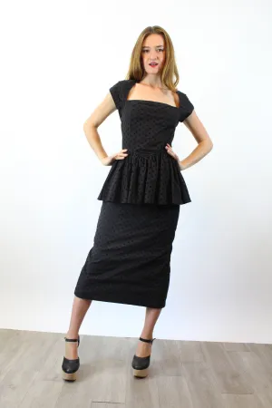 1980s PUNK Betsey Johnson EYELET PEPLUM dress xs | new spring summer