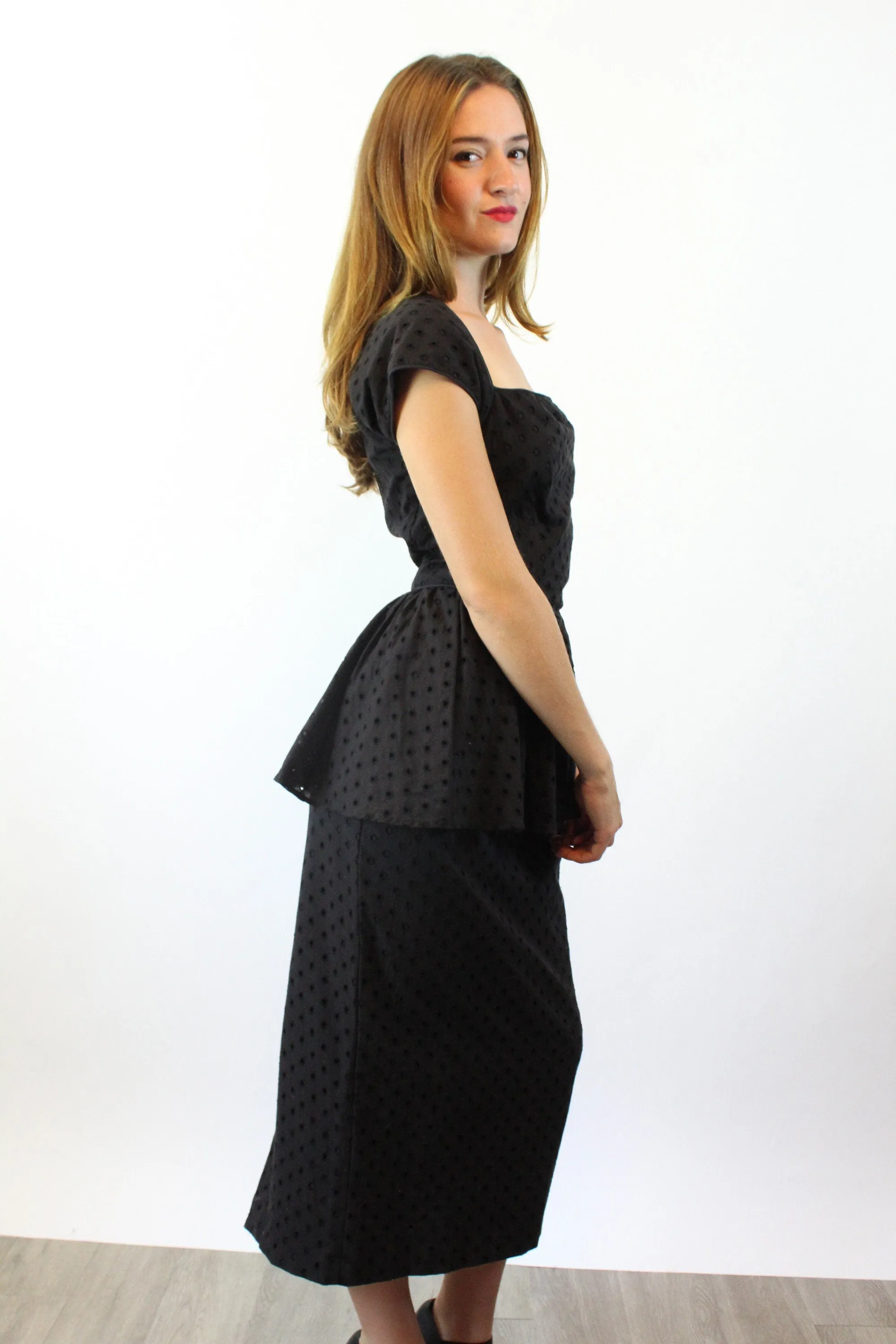 1980s PUNK Betsey Johnson EYELET PEPLUM dress xs | new spring summer