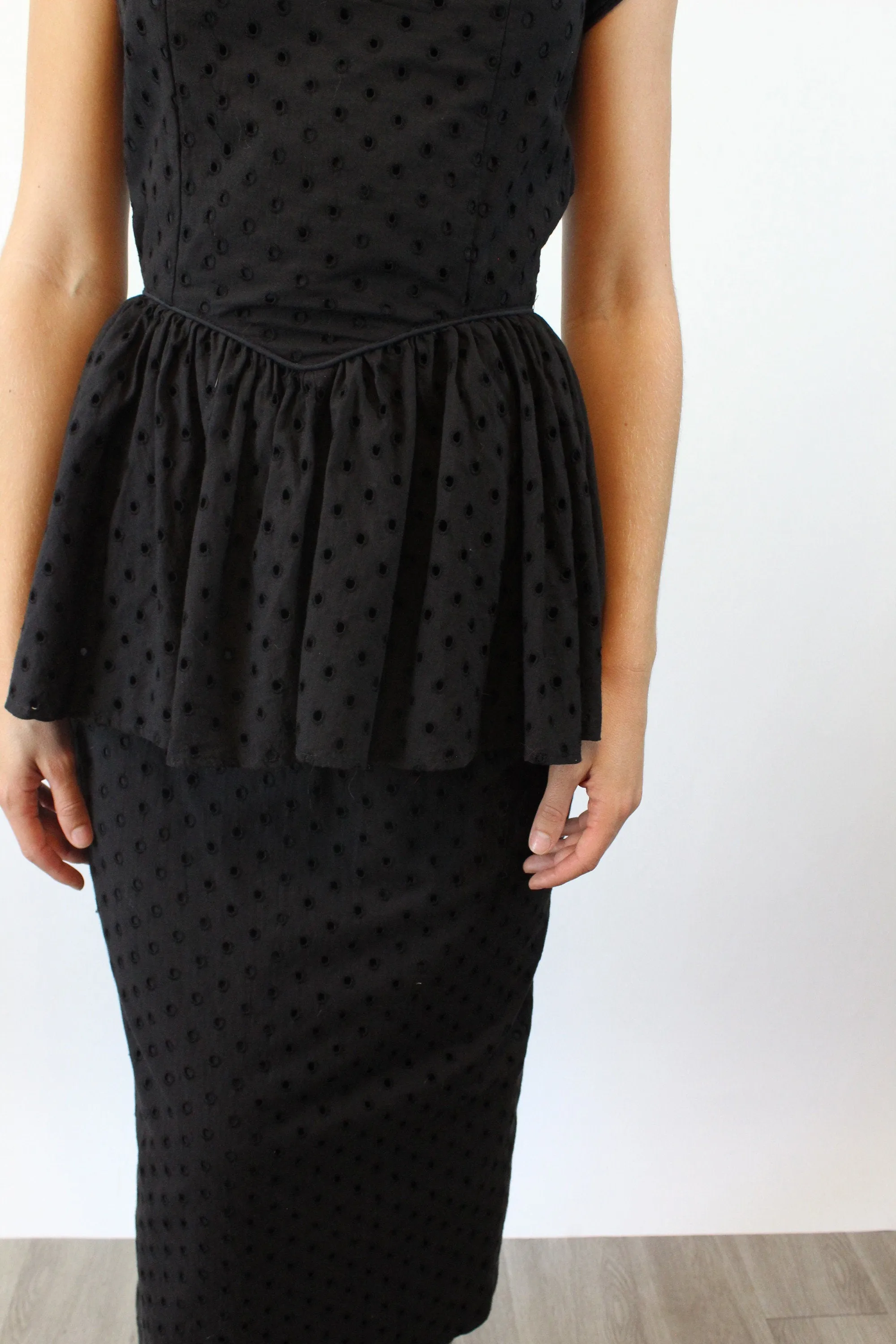 1980s PUNK Betsey Johnson EYELET PEPLUM dress xs | new spring summer