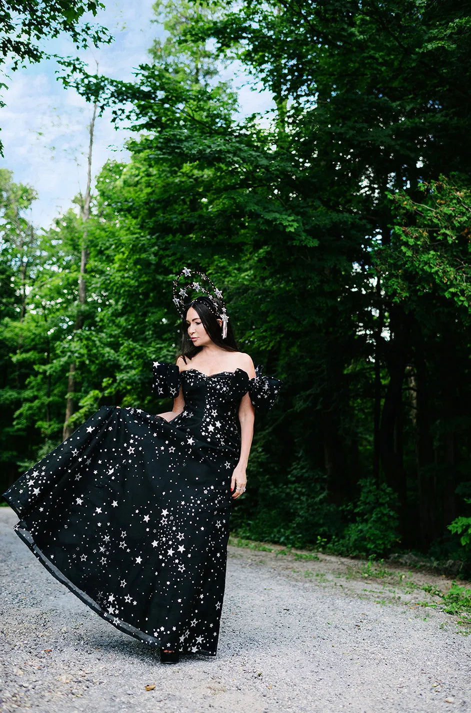 1986 Murray Arbeid Silver Glitter Stars & Bows Ballgown Dress