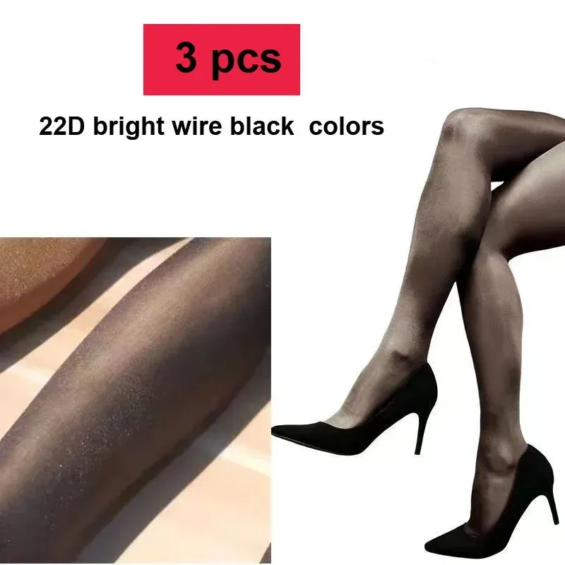 3 pairs Sexy Women Pantyhose Tights Oil Shiny Lingerie Elastic Hot Ultrathin Nylon Bling Stockings Plus Size Lingerie Female