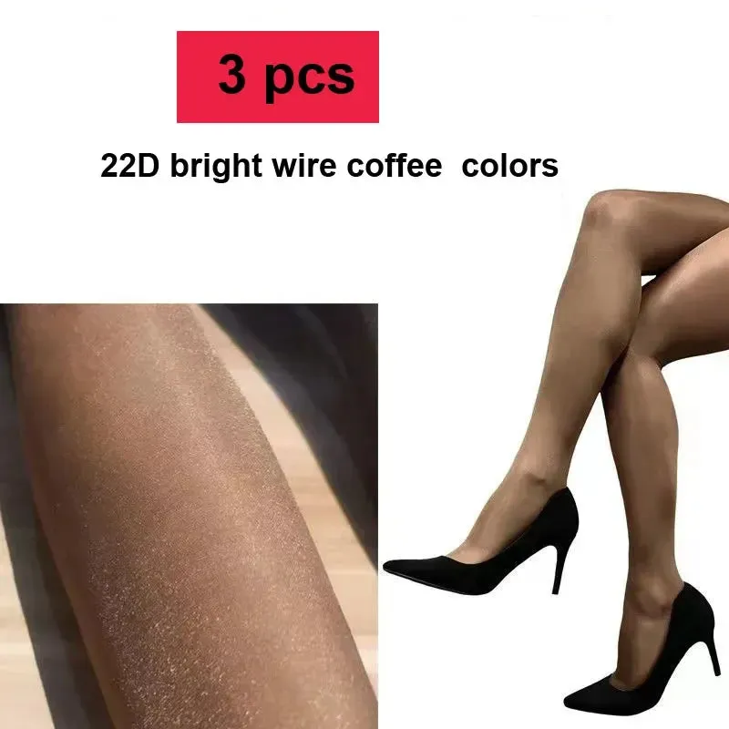 3 pairs Sexy Women Pantyhose Tights Oil Shiny Lingerie Elastic Hot Ultrathin Nylon Bling Stockings Plus Size Lingerie Female