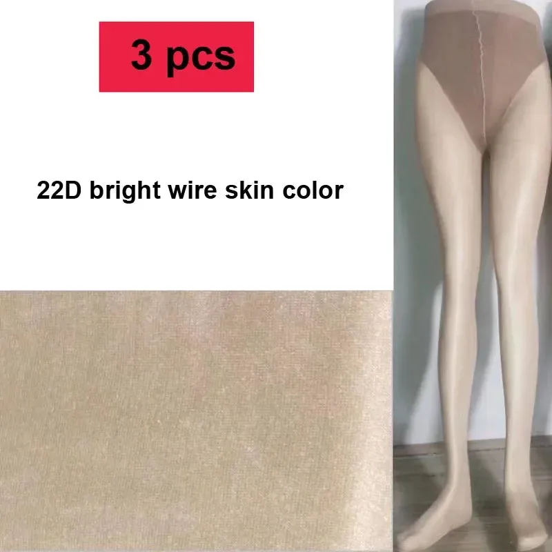 3 pairs Sexy Women Pantyhose Tights Oil Shiny Lingerie Elastic Hot Ultrathin Nylon Bling Stockings Plus Size Lingerie Female