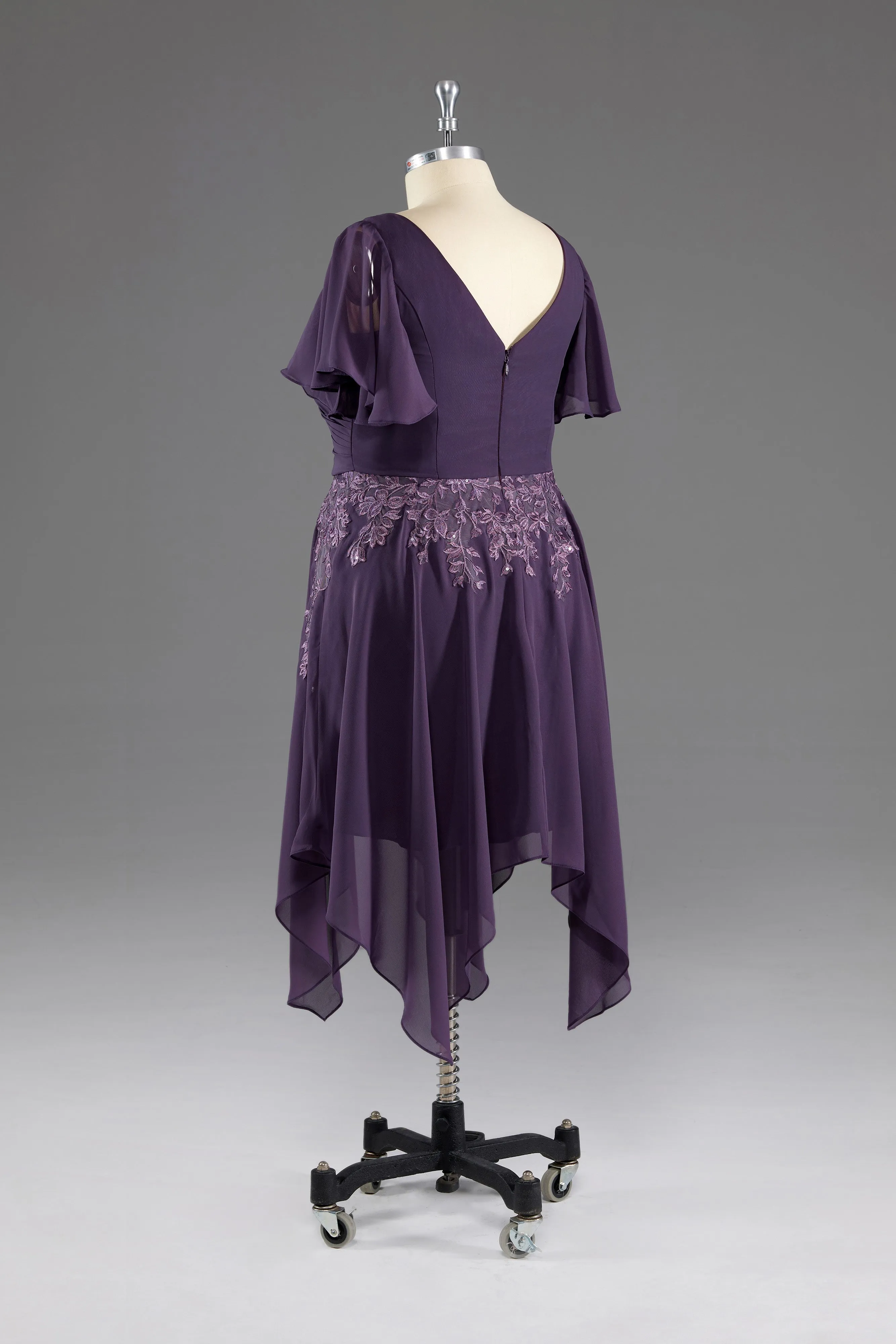 A-line Asymmetrical V -Neck Chiffon Mother of The Bride Dress