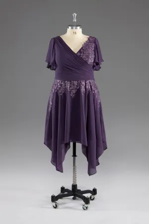 A-line Asymmetrical V -Neck Chiffon Mother of The Bride Dress