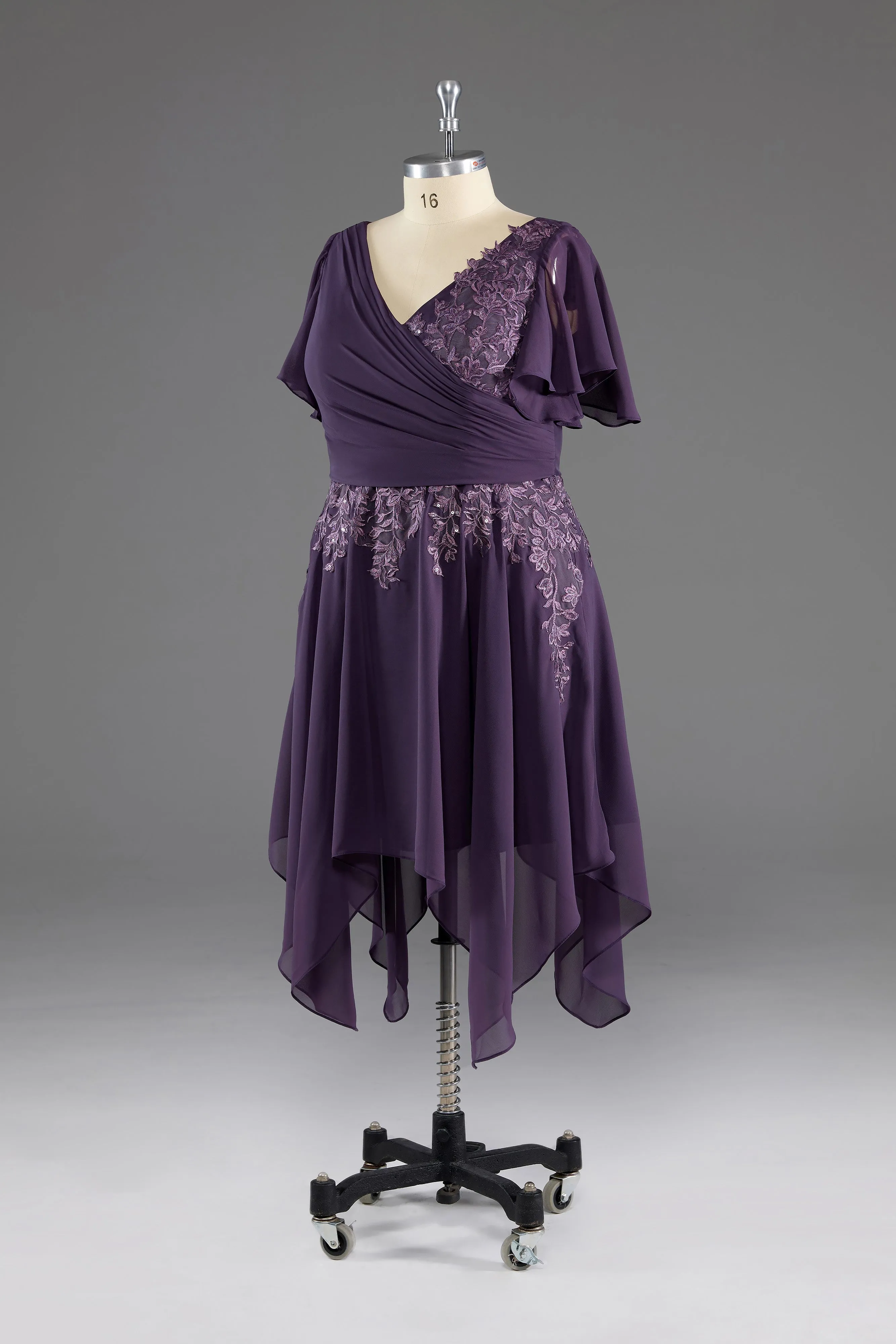 A-line Asymmetrical V -Neck Chiffon Mother of The Bride Dress
