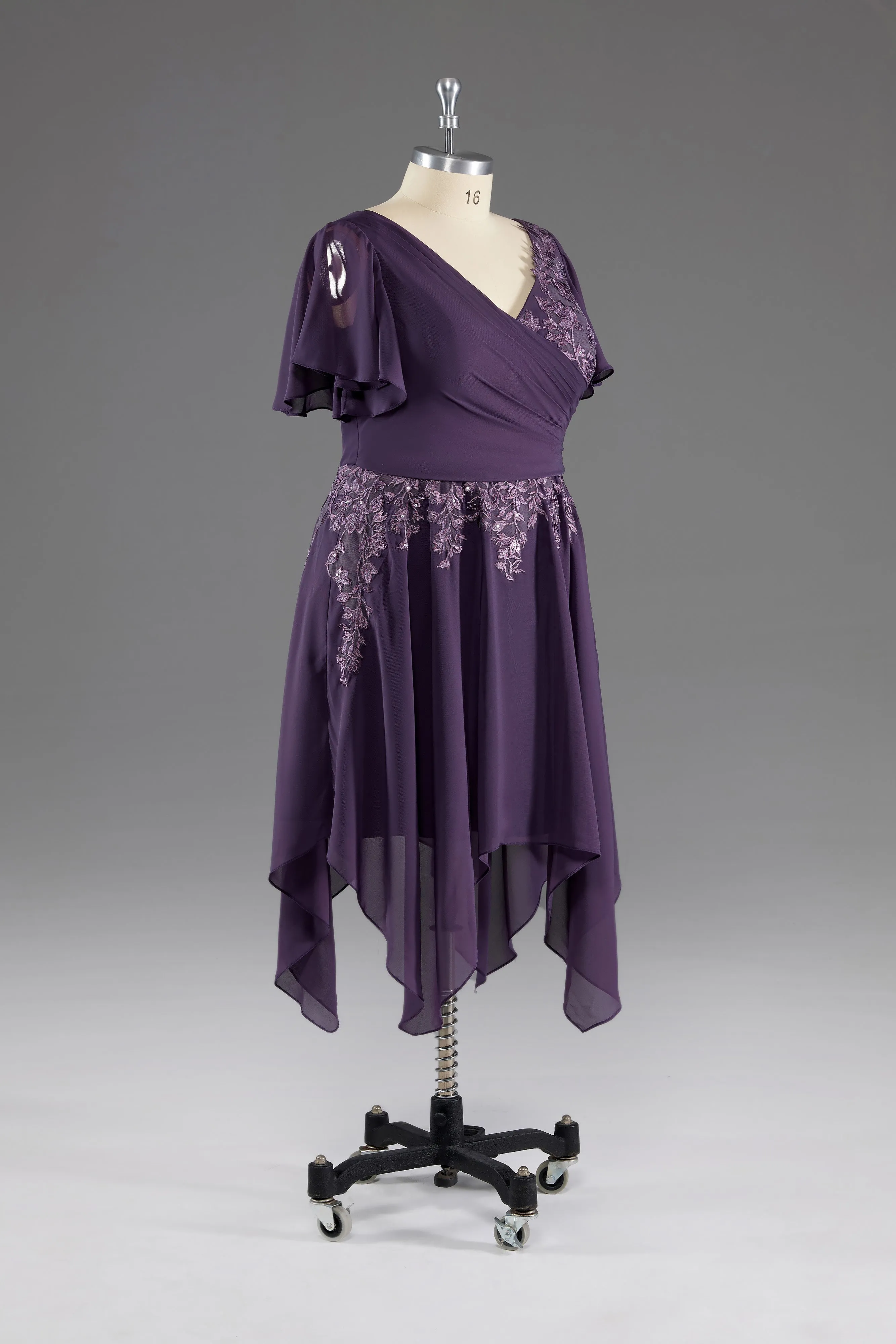 A-line Asymmetrical V -Neck Chiffon Mother of The Bride Dress