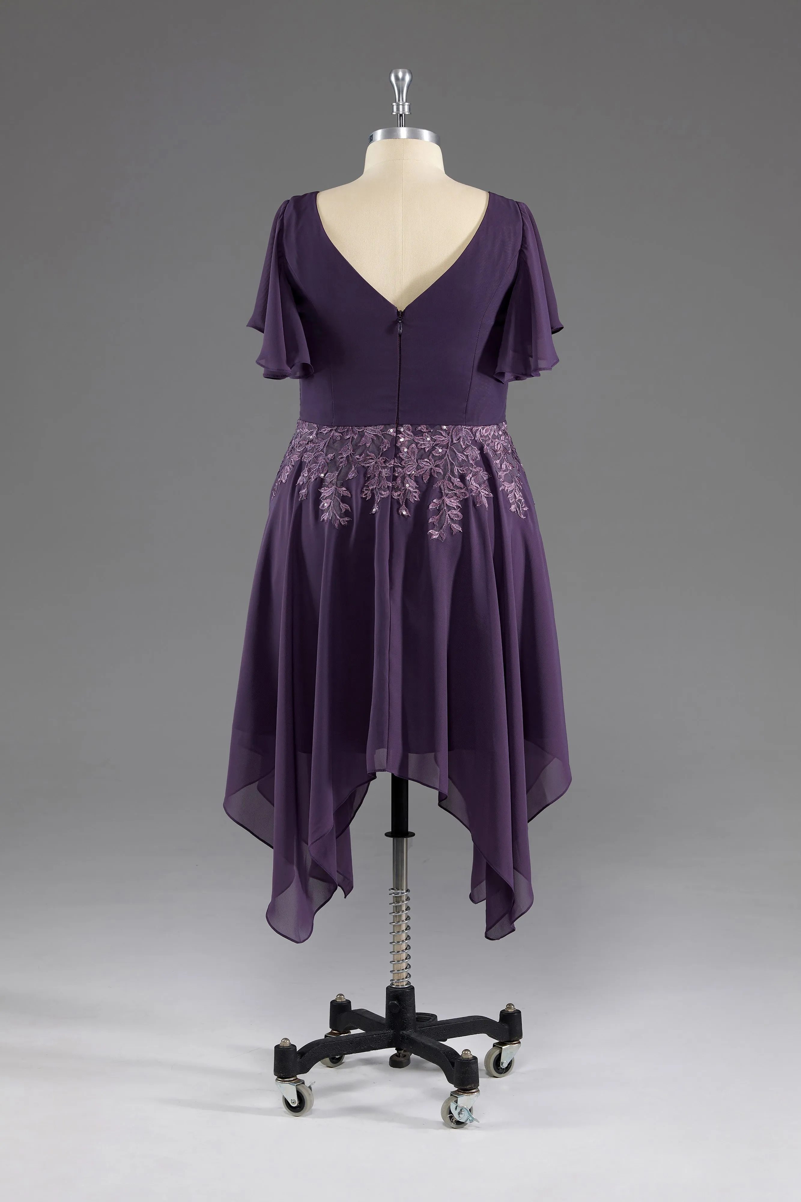 A-line Asymmetrical V -Neck Chiffon Mother of The Bride Dress