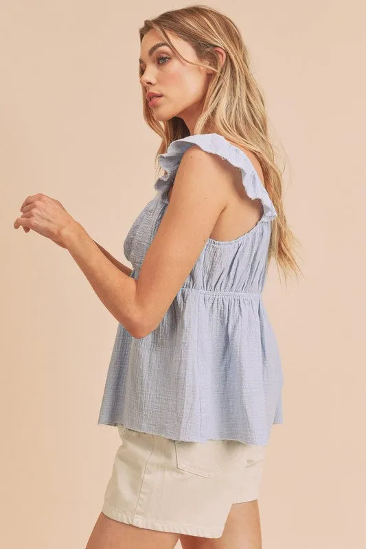 Aemi   Co Sweetheart Neck Ruffled Strap Top