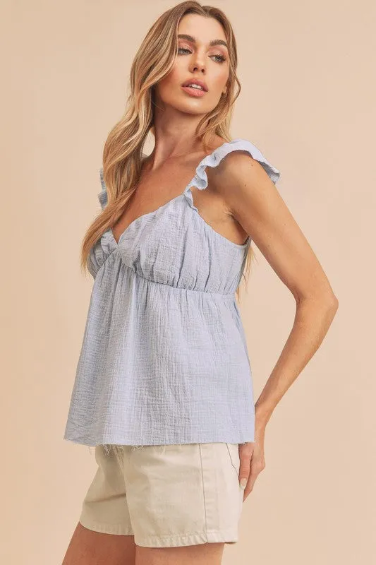 Aemi   Co Sweetheart Neck Ruffled Strap Top