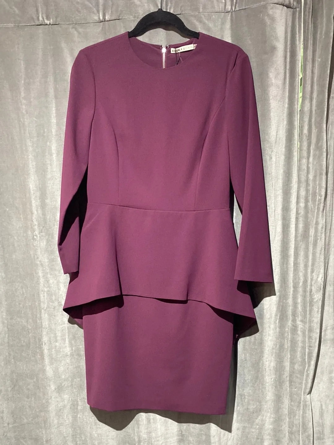 Alice and Olivia Merlot Long Sleeve Peplum Dress