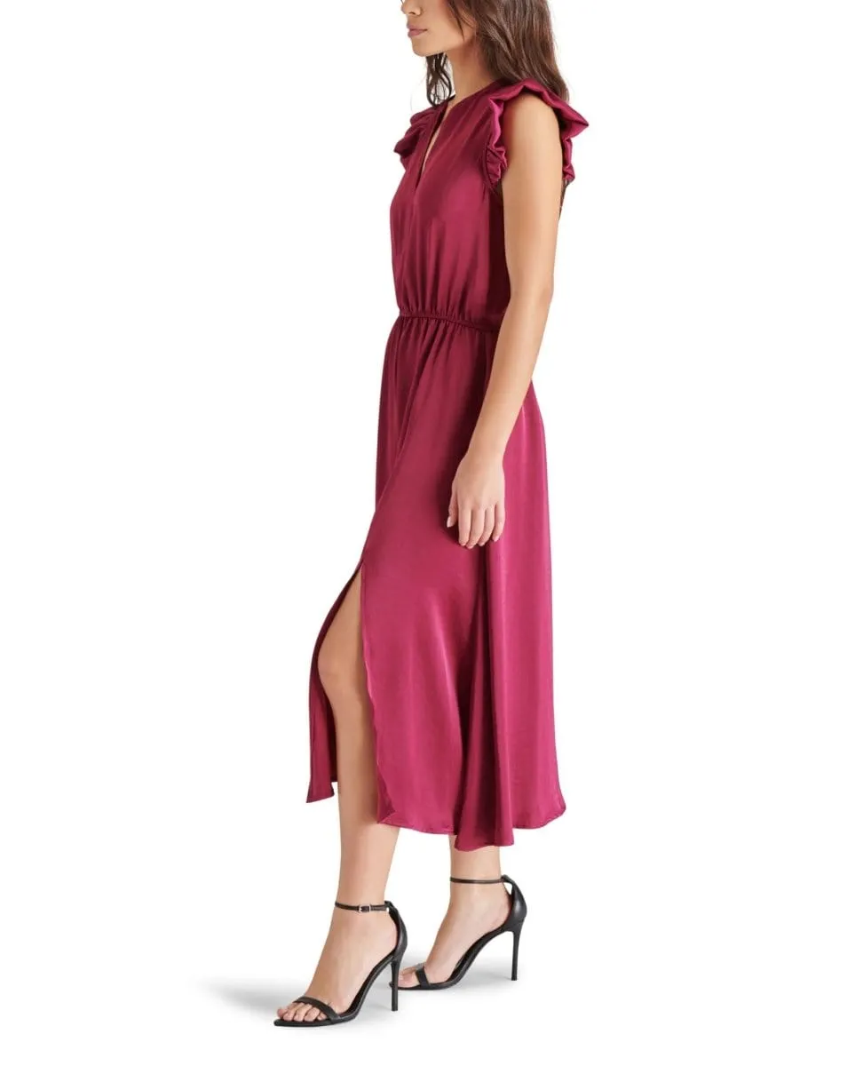 Allegra Ruffle Sleeve Satin Midi Dress Berry