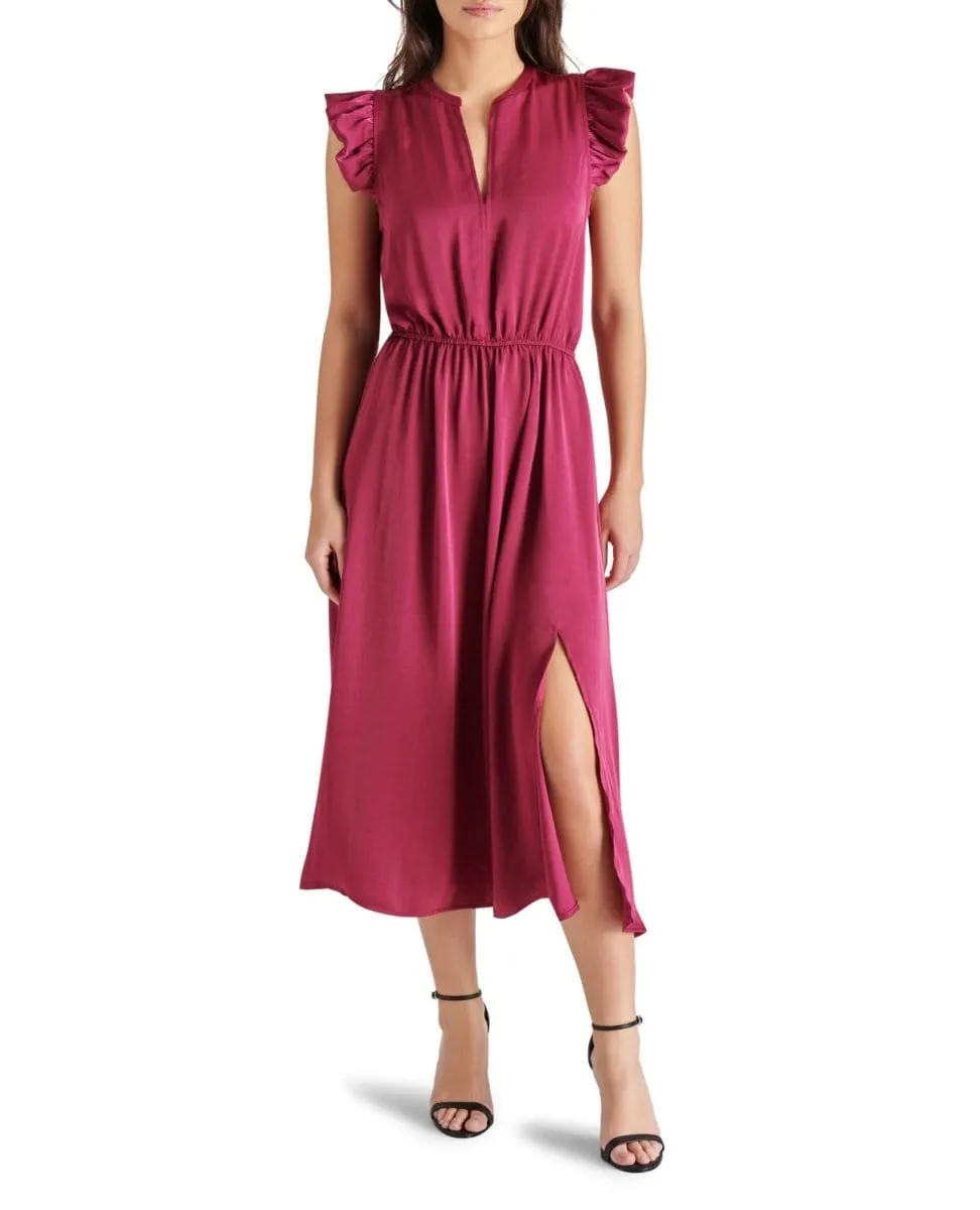 Allegra Ruffle Sleeve Satin Midi Dress Berry