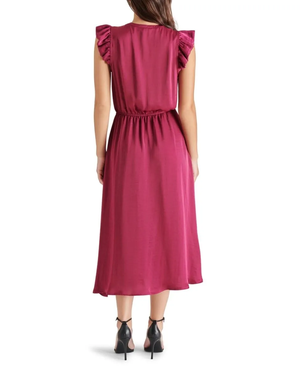 Allegra Ruffle Sleeve Satin Midi Dress Berry
