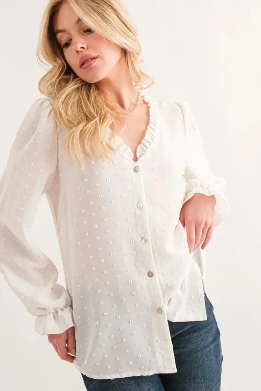 And The Why Polka Dot Ruffle Detailed Blouse Top