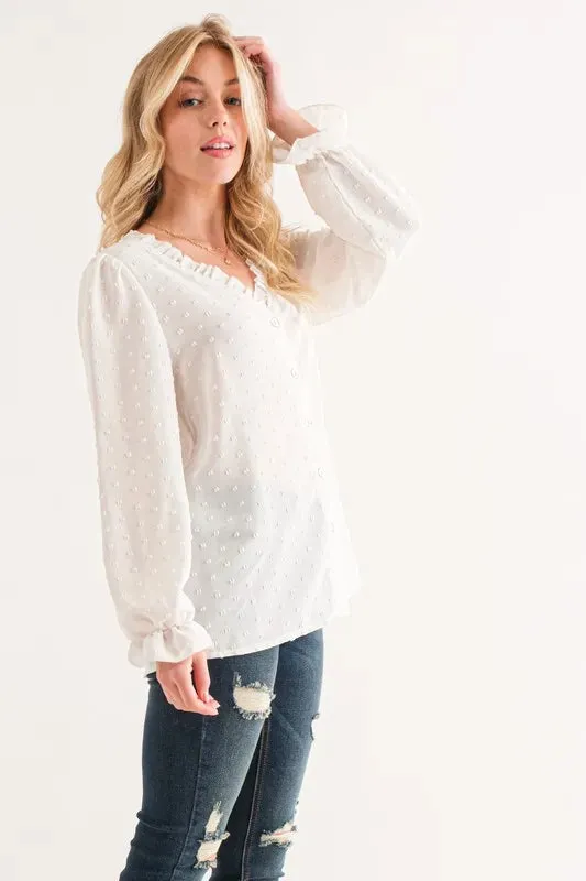 And The Why Polka Dot Ruffle Detailed Blouse Top