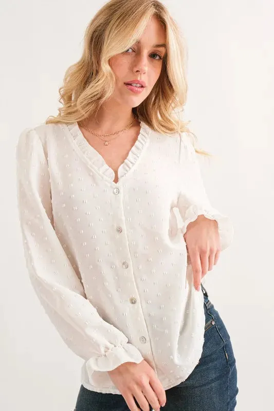 And The Why Polka Dot Ruffle Detailed Blouse Top