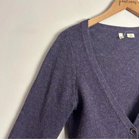 Anthropologie MOTH Wool Blended Ruffled Purple Button Cardigan Sweater Size M
