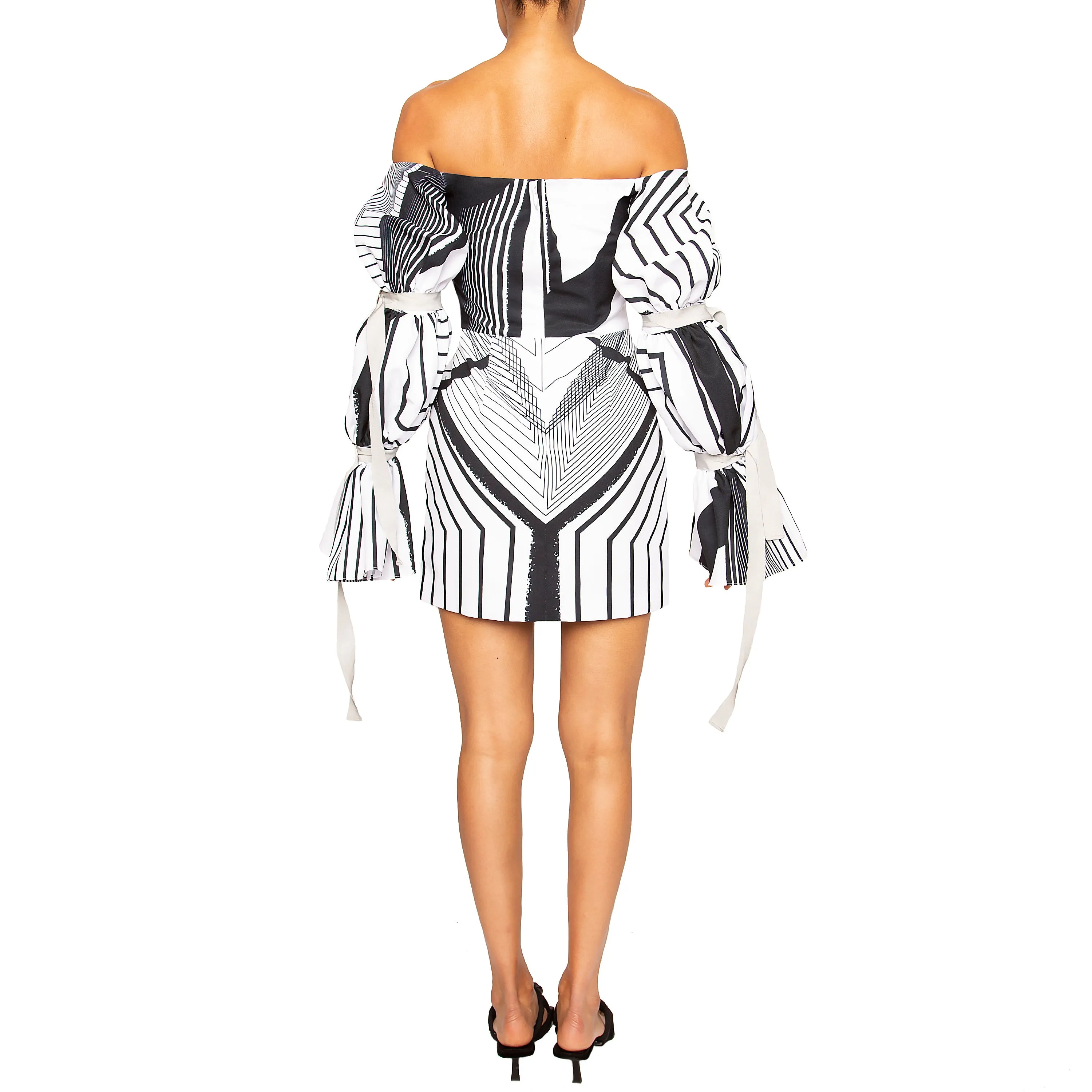 ASHA | Off-Shoulder Mini Dress in Black and White Print