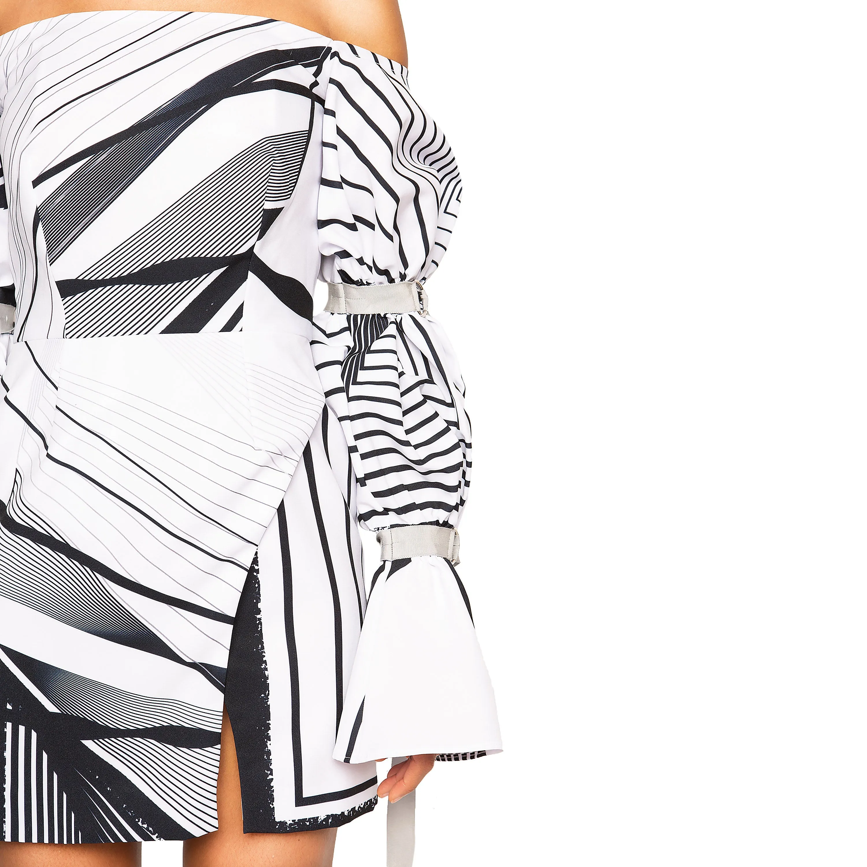ASHA | Off-Shoulder Mini Dress in Black and White Print