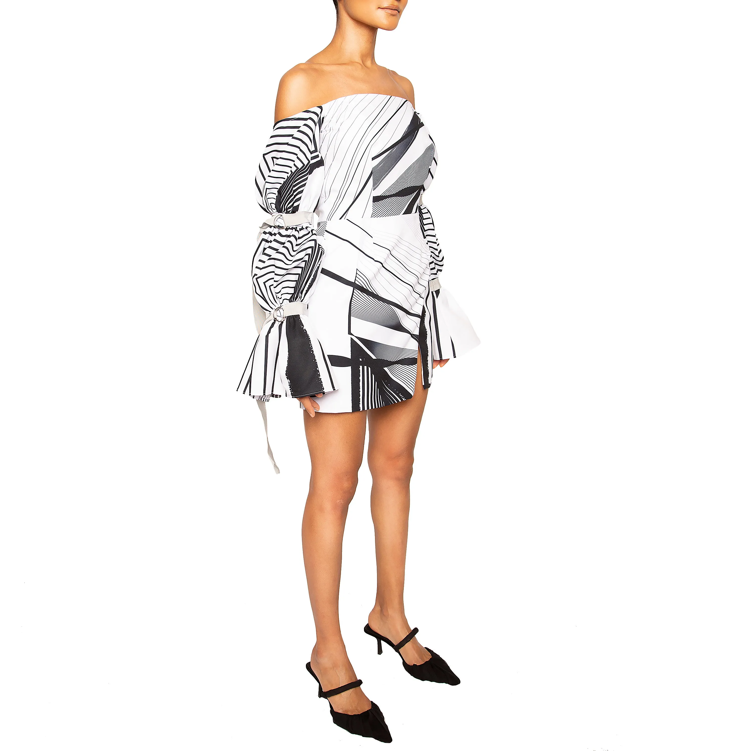 ASHA | Off-Shoulder Mini Dress in Black and White Print