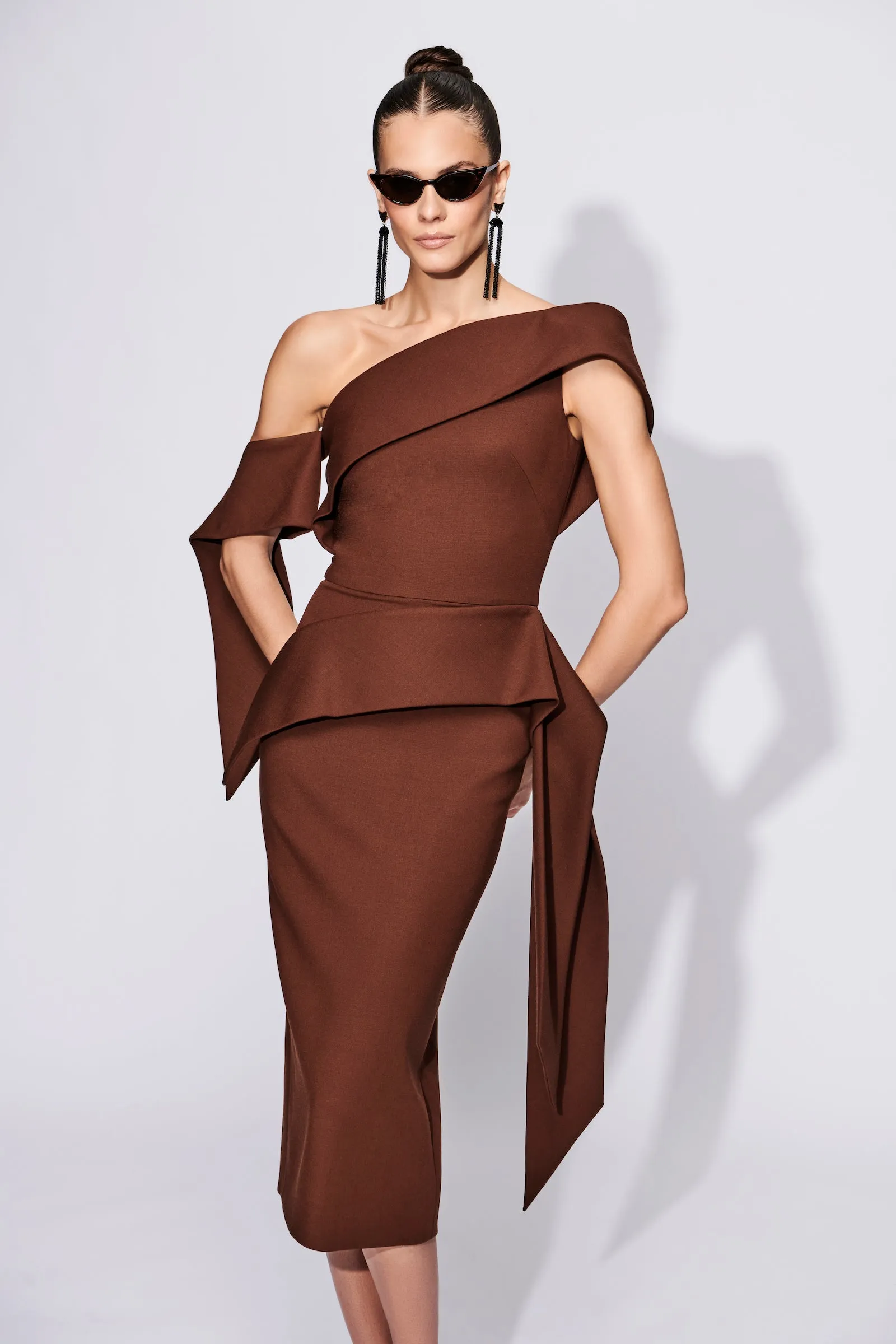 Asymmetric Peplum Drape Dress