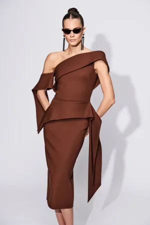 Asymmetric Peplum Drape Dress