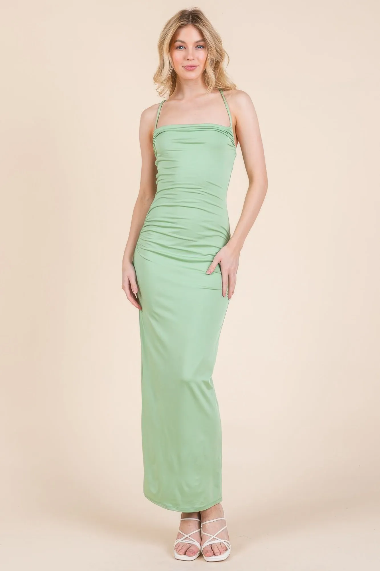 Asymmetry Ruched Double Layered Maxi Dress