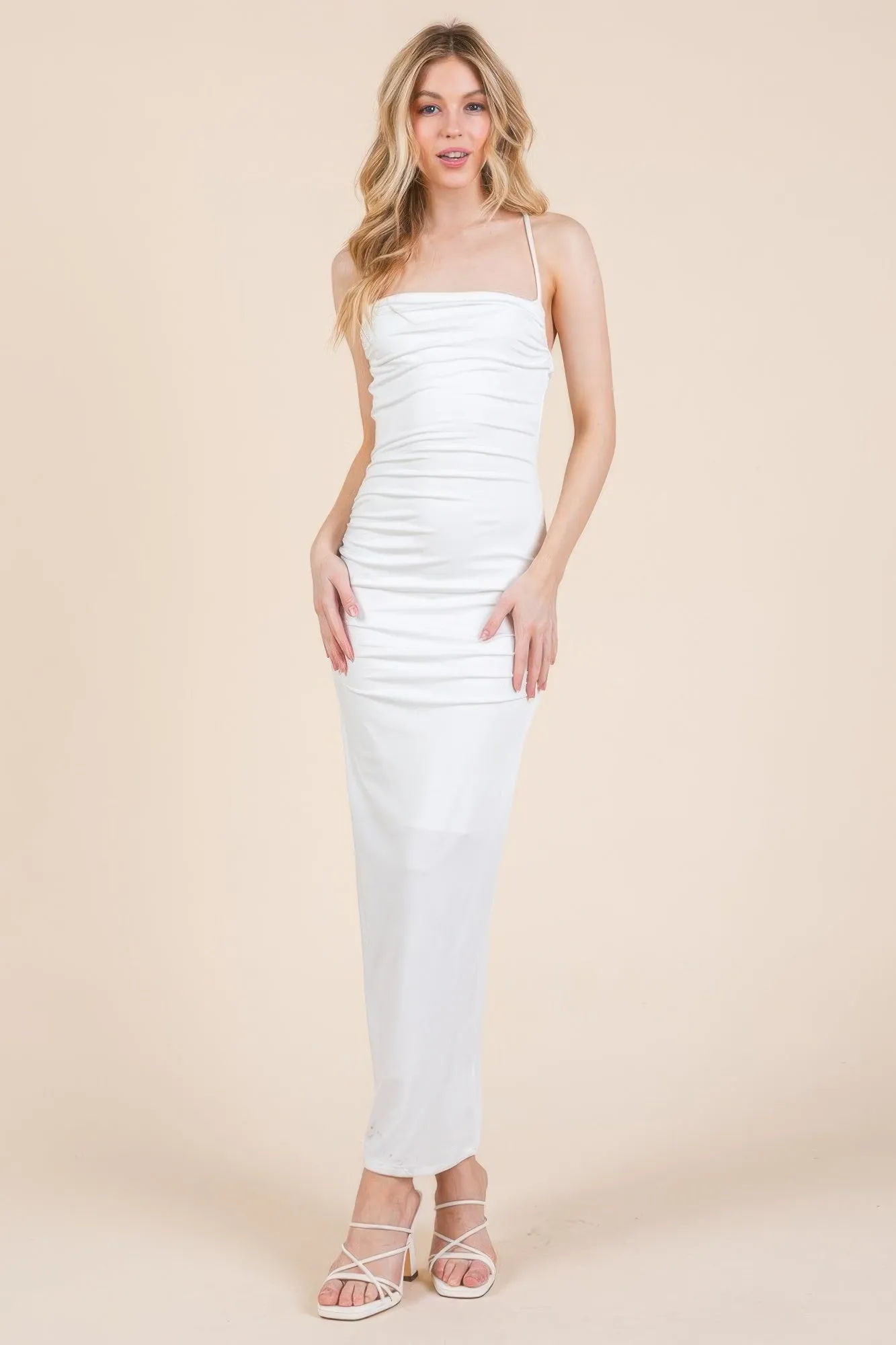 Asymmetry Ruched Double Layered Maxi Dress
