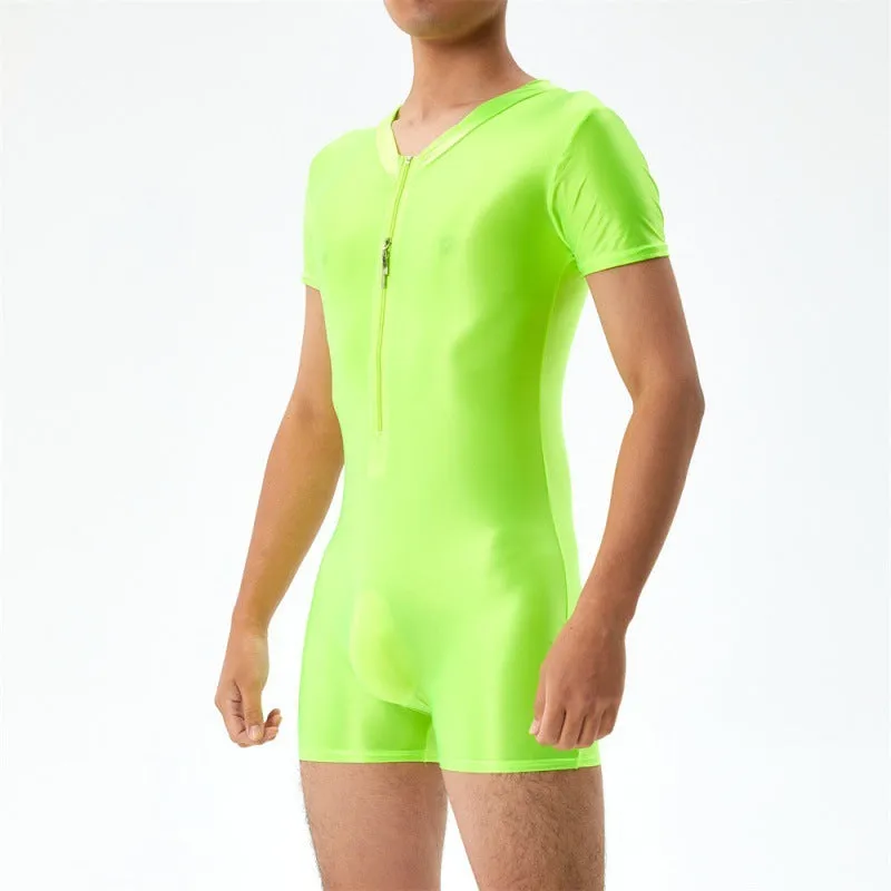Base Bodysuit Men's Shiny Shiny Silky Tight