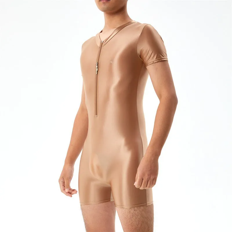 Base Bodysuit Men's Shiny Shiny Silky Tight