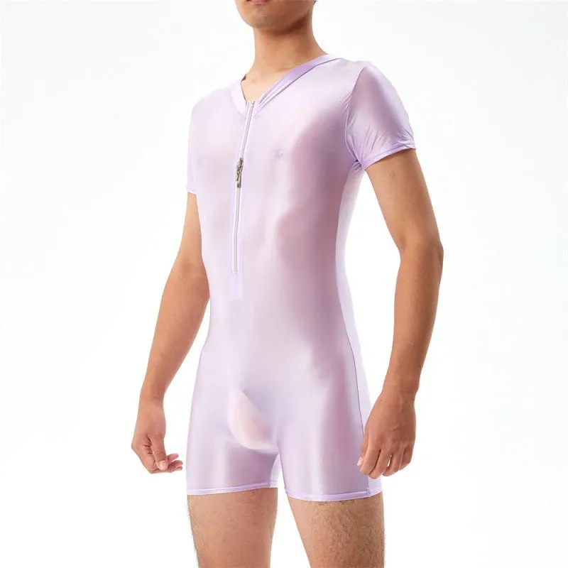 Base Bodysuit Men's Shiny Shiny Silky Tight