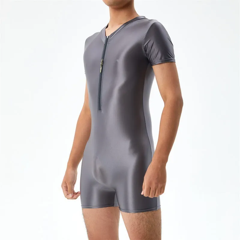 Base Bodysuit Men's Shiny Shiny Silky Tight