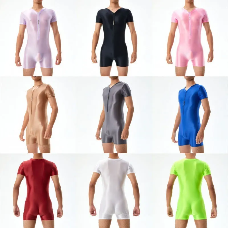 Base Bodysuit Men's Shiny Shiny Silky Tight