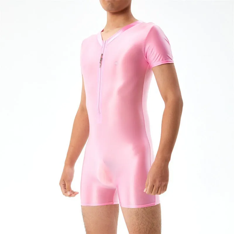 Base Bodysuit Men's Shiny Shiny Silky Tight