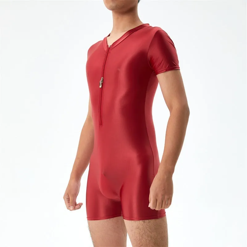 Base Bodysuit Men's Shiny Shiny Silky Tight