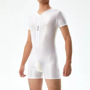Base Bodysuit Men's Shiny Shiny Silky Tight