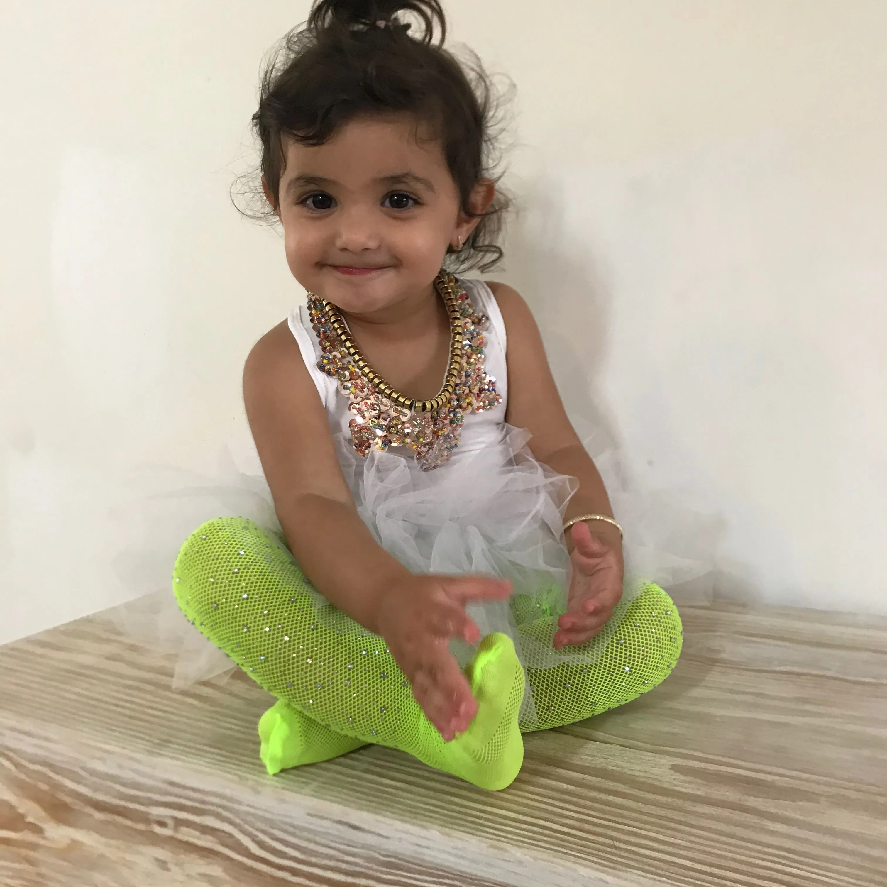 Bedazzled Rhinestone Neon Green Tights KIDS