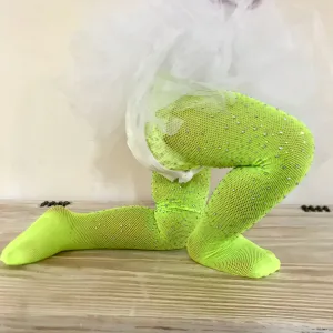 Bedazzled Rhinestone Neon Green Tights KIDS