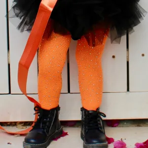 Bedazzled Rhinestone Orange Tights KIDS