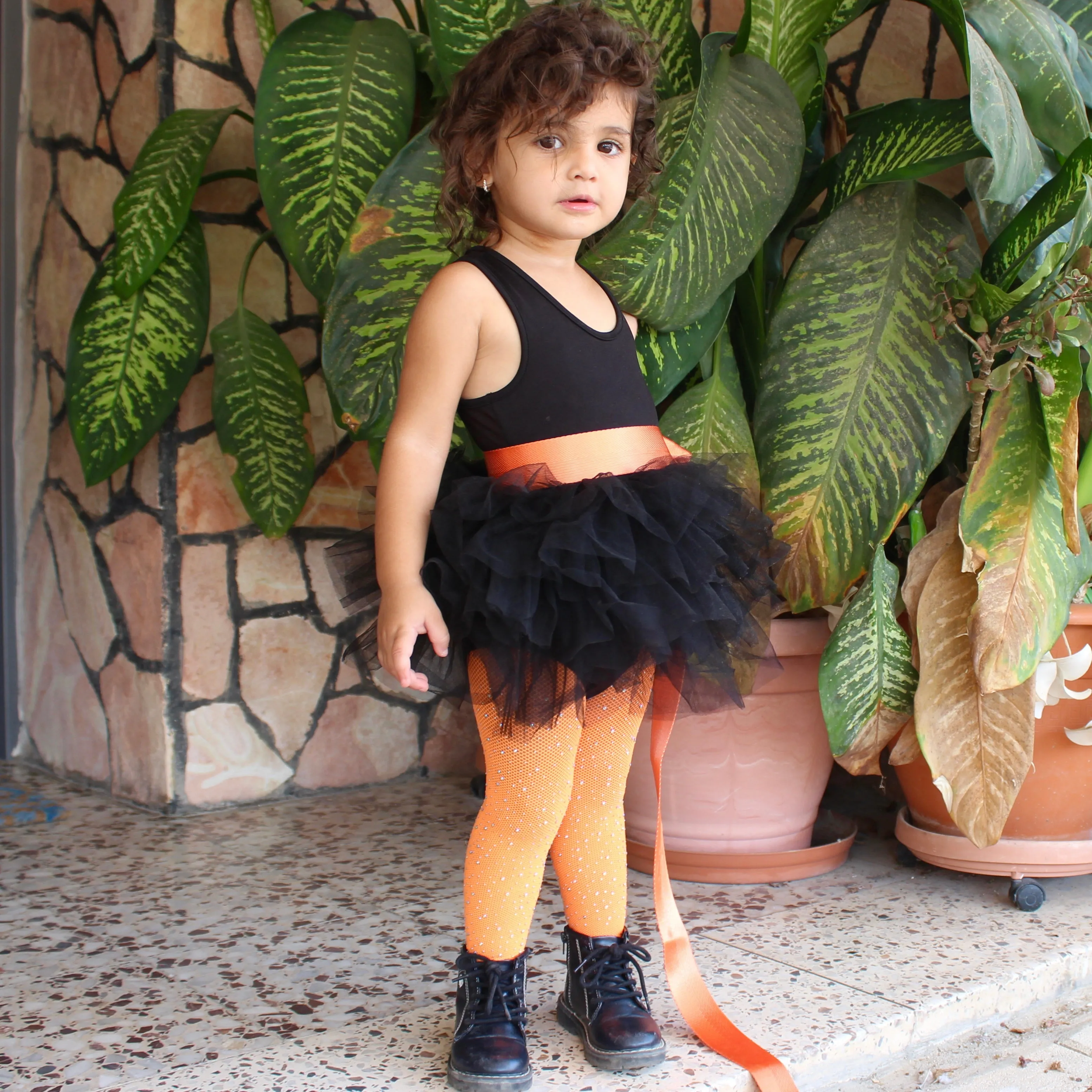Bedazzled Rhinestone Orange Tights KIDS